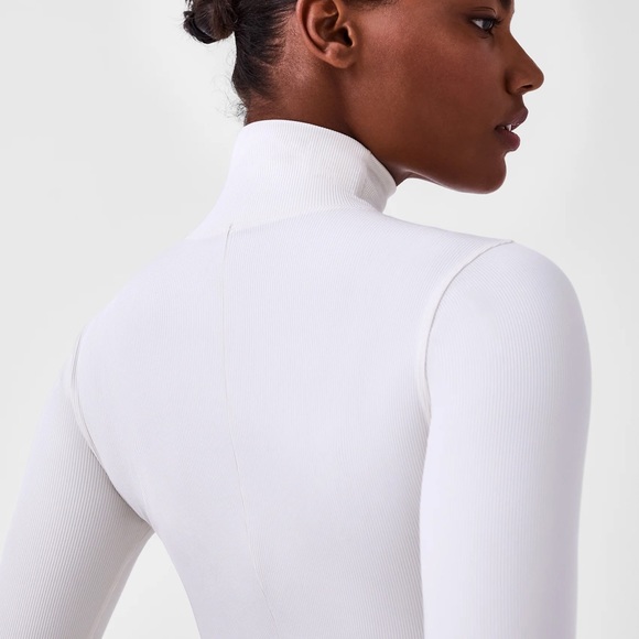 SPANX Suit Yourself Ribbed Long Sleeve Turtleneck Bodysuit | Cream - Picture 5 of 13